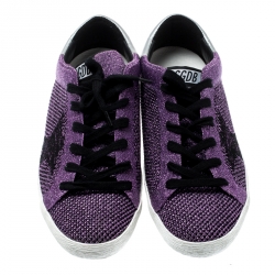 Pre Owned Golden Goose Violet Lurex Knitted Fabric Superstar Sneakers Size 38