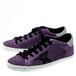 Pre Owned Golden Goose Violet Lurex Knitted Fabric Superstar Sneakers Size 38