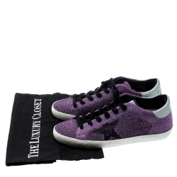 Pre Owned Golden Goose Violet Lurex Knitted Fabric Superstar Sneakers Size 38