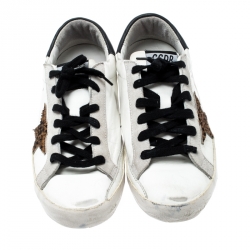  Golden Goose White Leather And Suede Superstar Lace Up Sneakers Size 39