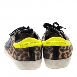 Golden Goose Leopard Print Calf Hair Superstar Distressed Lace Up Sneakers Size 39
