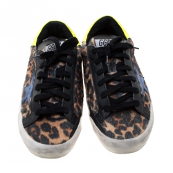 Golden Goose Leopard Print Calf Hair Superstar Distressed Lace Up Sneakers Size 39