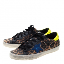 Golden Goose Leopard Print Calf Hair Superstar Distressed Lace Up Sneakers Size 39