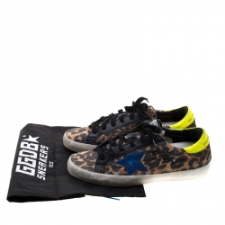Golden Goose Leopard Print Calf Hair Superstar Distressed Lace Up Sneakers Size 39