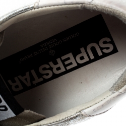 Pre Owned Golden Goose Metallic Silver Leather And White Suede Star Applique Low Top Sneakers Size 39