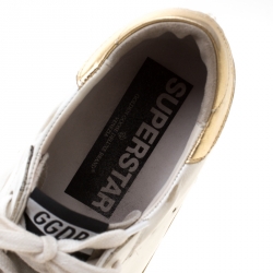 Pre Owned Golden Goose White Leather/Suede Superstar Lace Up Sneakers Size 39