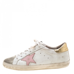 Pre Owned Golden Goose White Leather/Suede Superstar Lace Up Sneakers Size 39