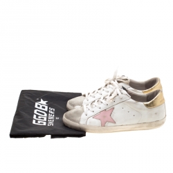 Pre Owned Golden Goose White Leather/Suede Superstar Lace Up Sneakers Size 39