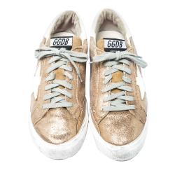 Pre Owned Golden Goose Metallic Gold Star Applique Low Top Sneakers Size 38