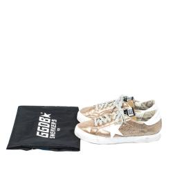 Pre Owned Golden Goose Metallic Gold Star Applique Low Top Sneakers Size 38