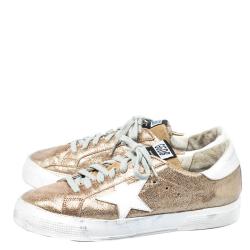 Pre Owned Golden Goose Metallic Gold Star Applique Low Top Sneakers Size 38