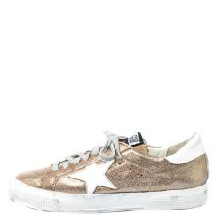 Pre Owned Golden Goose Metallic Gold Star Applique Low Top Sneakers Size 38