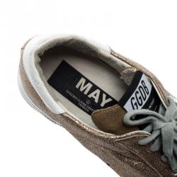 Pre Owned Golden Goose Metallic Gold Star Applique Low Top Sneakers Size 38