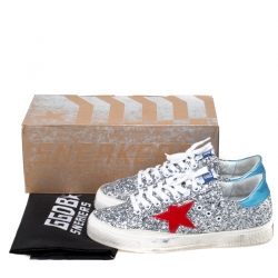 Golden Goose Metallic Silver Coarse Glitter Superstar Lace Up Sneakers Size 39