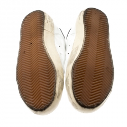 Pre Owned Golden Goose White/Silver Leather and Suede Superstar Lace Up Sneakers Size 36