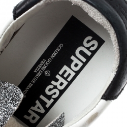 Pre Owned Golden Goose White/Silver Leather and Suede Superstar Lace Up Sneakers Size 36