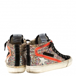 Golden Goose Multicolor Suede and Glitter Slide High Top Sneakers Size 37