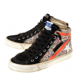 Golden Goose Multicolor Suede and Glitter Slide High Top Sneakers Size 37