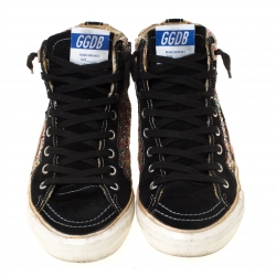 Golden Goose Multicolor Suede and Glitter Slide High Top Sneakers Size 37