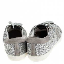 Pre Owned Golden Goose Grey/Silver Suede And Glitter Fabric Superstar Lace Up Sneakers Size 37