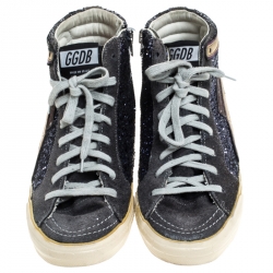 Golden Goose Grey Glitter And Suede High Top Sneakers Size 37