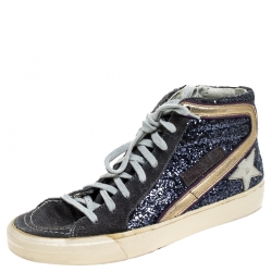 Golden Goose Grey Glitter And Suede High Top Sneakers Size 37