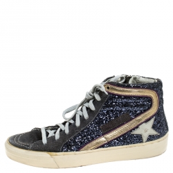Golden Goose Grey Glitter And Suede High Top Sneakers Size 37