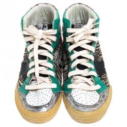 Pre Owned Golden Goose Multicolor Leather And Zebra Print Pony Hair High Top Sneakers Size 37