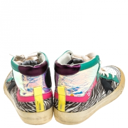 Pre Owned Golden Goose Multicolor Leather And Zebra Print Pony Hair High Top Sneakers Size 37