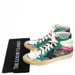 Pre Owned Golden Goose Multicolor Leather And Zebra Print Pony Hair High Top Sneakers Size 37