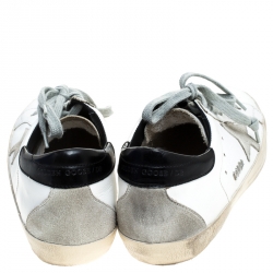 Pre Owned Golden Goose White/Silver Leather and Suede Superstar Lace Up Sneakers Size 39