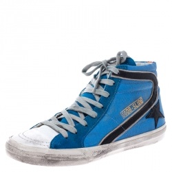 Golden Goose Multicolor Canvas And Leather Distressed High Top Sneakers Size 39