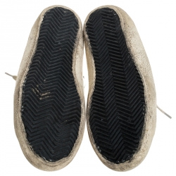 Pre Owned Golden Goose White Leather and Green Suede Superstar Lace Up Sneakers Size 38