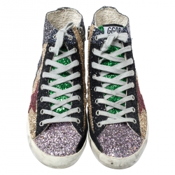 Golden Goose Multicolor Coarse Glitter And Suede High Top Sneakers Size 40