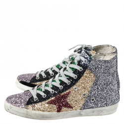 Golden Goose Multicolor Coarse Glitter And Suede High Top Sneakers Size 40