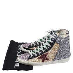 Golden Goose Multicolor Coarse Glitter And Suede High Top Sneakers Size 40