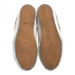 Pre Owned Golden Goose Multicolor Leather And Zebra Print Pony Hair High Top Sneakers Size 36