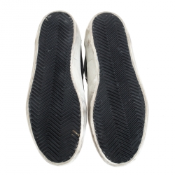 Pre Owned Golden Goose Black/Blue Leather And Suede Star Applique Low Top Sneakers Size 36