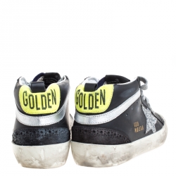 Pre Owned Golden Goose Black/Blue Leather And Suede Star Applique Low Top Sneakers Size 36