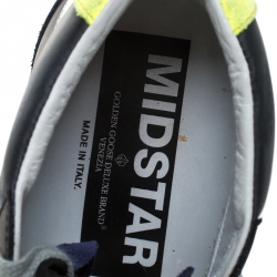 Pre Owned Golden Goose Black/Blue Leather And Suede Star Applique Low Top Sneakers Size 36