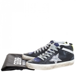 Pre Owned Golden Goose Black/Blue Leather And Suede Star Applique Low Top Sneakers Size 36