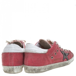 Golden Goose Pink Denim And Metallic Silver Star Applique Low Top Sneakers Size 39