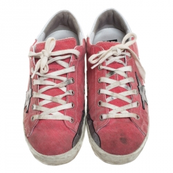 Golden Goose Pink Denim And Metallic Silver Star Applique Low Top Sneakers Size 39