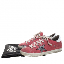 Golden Goose Pink Denim And Metallic Silver Star Applique Low Top Sneakers Size 39