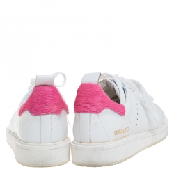 Pre Owned Golden Goose White/Pink Leather and Calfhair Trim Tennis Low Top Sneakers Size 39