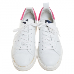Pre Owned Golden Goose White/Pink Leather and Calfhair Trim Tennis Low Top Sneakers Size 39