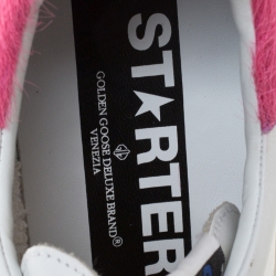 Pre Owned Golden Goose White/Pink Leather and Calfhair Trim Tennis Low Top Sneakers Size 39