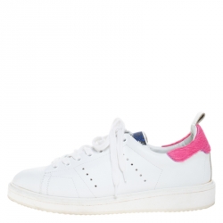Pre Owned Golden Goose White/Pink Leather and Calfhair Trim Tennis Low Top Sneakers Size 39