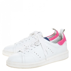 Pre Owned Golden Goose White/Pink Leather and Calfhair Trim Tennis Low Top Sneakers Size 39