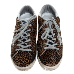 Golden Goose Brown Leopard Print Calfhair and Leather Superstar Low Top Sneakers Size 39